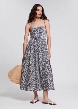 Saty & Other Stories Fitted Bustier Flared Skirt Damske Tmavo Modre Biele | SK-BF1274659