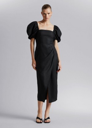 Saty & Other Stories Fitted Puff Sleeve Damske Čierne | SK-AT4025698