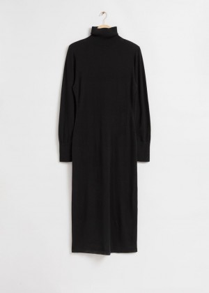 Saty & Other Stories Fitted Vlna Knit Midi Damske Čierne | SK-RB5203671