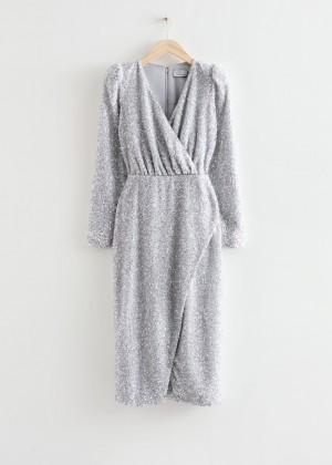 Saty & Other Stories Fitted Wrap Midi Damske Strieborne | SK-HO4265798