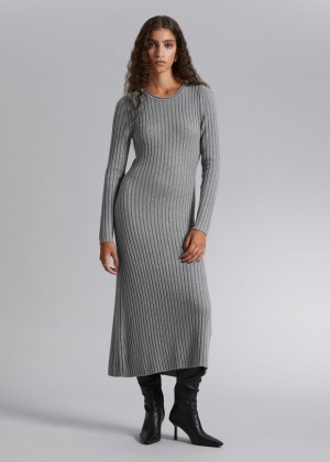 Saty & Other Stories Flared Rib Midi Damske Siva | SK-TX8506749