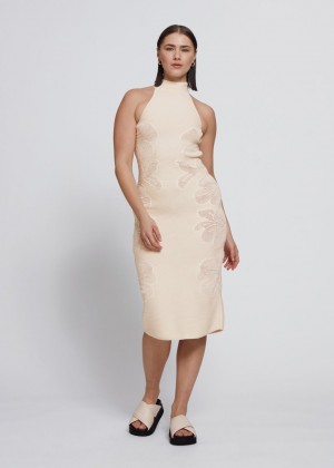Saty & Other Stories Floral Pointelle-Knit Halterneck Damske Svetlo Béžové | SK-RT2967583