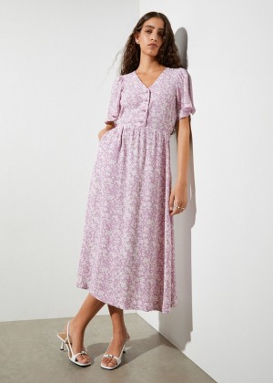 Saty & Other Stories Flutter Sleeve Midi Damske Svetlo Nachový | SK-CM4816279