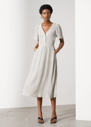 Saty & Other Stories Flutter Sleeve Midi Damske Biele Čierne | SK-EC5067341