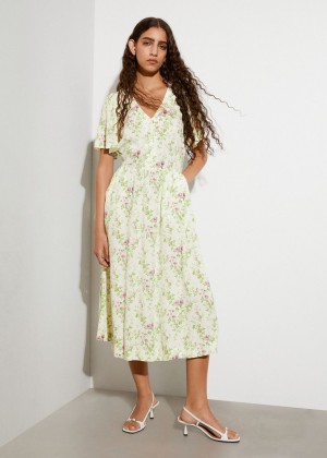 Saty & Other Stories Flutter Sleeve Midi Damske Žlté Zelene | SK-ZB0416872