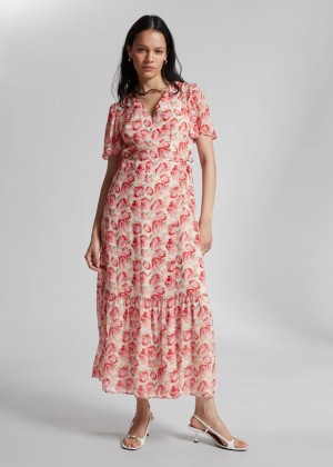 Saty & Other Stories Flutter Sleeve Wrap Midi Damske Biele Červené | SK-XQ3895601