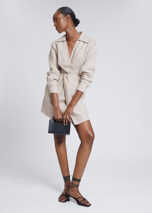 Saty & Other Stories Front Knot Linen Shirt Damske Svetlo Béžové | SK-HF8167430