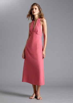 Saty & Other Stories Halterneck Bow Detail Flared Damske Ruzove | SK-DS6382917