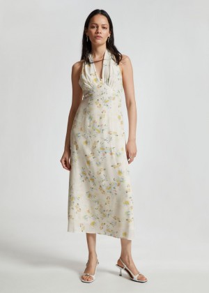 Saty & Other Stories Halterneck Bow Detail Flared Damske Biele | SK-WE5879026