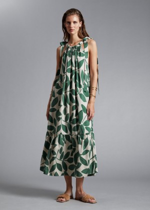 Saty & Other Stories Halterneck Gathered Tier Damske Biele Zelene | SK-JK1254930
