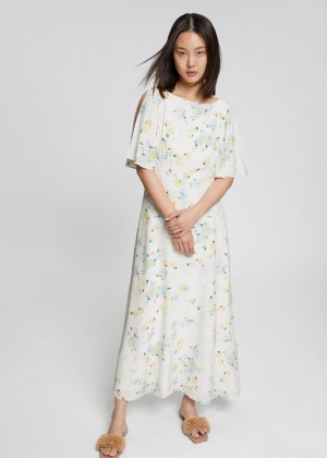 Saty & Other Stories Kratke Flutter Sleeve Maxi Damske Biele | SK-QT7016482