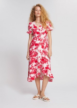 Saty & Other Stories Linen Midi Wrap Damske Červené | SK-DT8450132