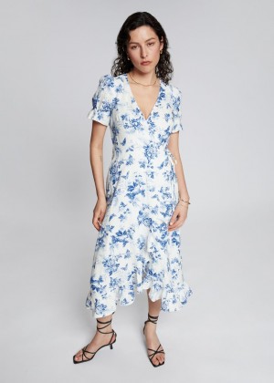 Saty & Other Stories Linen Midi Wrap Damske Biele Modre | SK-FR8641359