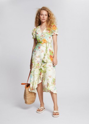 Saty & Other Stories Linen Midi Wrap Damske Biele Zelene | SK-GY8570916