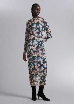 Saty & Other Stories Midi Mock Neck Mesh Damske Modre | SK-NV6037145