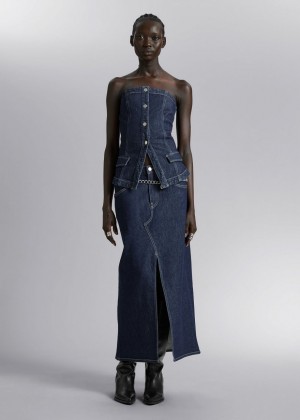 Sukna & Other Stories 5-Pocket Denim Midi Damske Tmavo Modre | SK-GY1234576