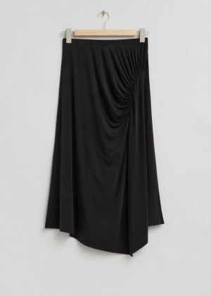 Sukna & Other Stories Draped Stretch-Jersey Midi Damske Čierne | SK-JF1827645