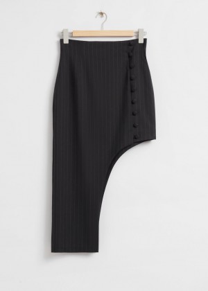 Sukna & Other Stories Fitted Ayssemetric Pinstripe Damske Čierne | SK-LM4806172