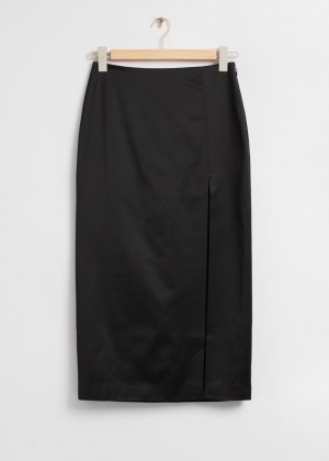 Sukna & Other Stories Fitted Midi Slit Damske Čierne | SK-DW7582364