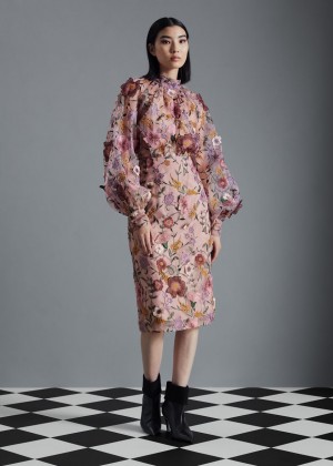 Sukna & Other Stories Floral Organza Midi Damske Ruzove | SK-YV4960528