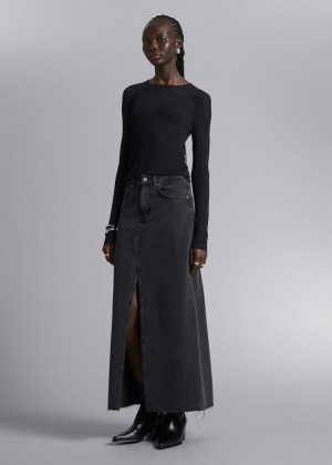 Sukna & Other Stories Long Frayed Edge Denim Damske Čierne | SK-XN6579423