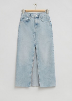Sukna & Other Stories Long Frayed Edge Denim Damske Svetlo Modre | SK-FH1845972