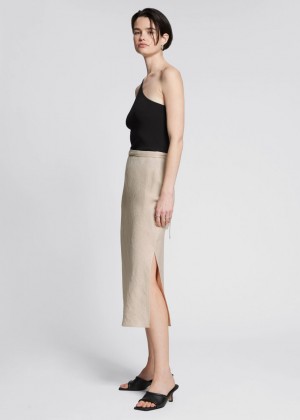 Sukna & Other Stories Remienkove Detail Linen Midi Damske Svetlo Béžové | SK-VK6158704