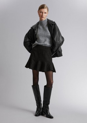Sukna & Other Stories Ruffled Tweed Mini Damske Čierne | SK-BR7923158