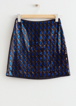 Sukna & Other Stories Sequin Mini Damske Modre | SK-IQ7648310