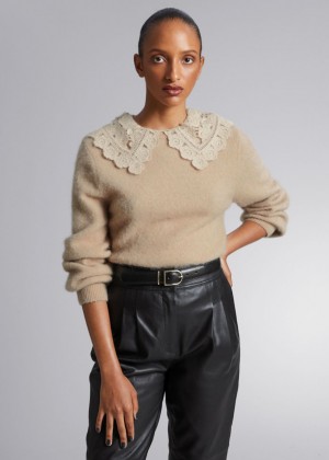 Sveter & Other Stories Crochet Collar Knit Damske Béžové | SK-WG5184376