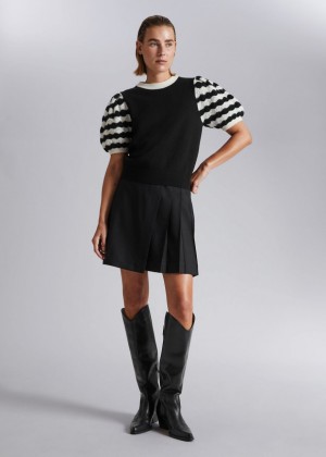 Sveter & Other Stories Crocheted Puff Sleeve Damske Čierne Biele | SK-AV3421068
