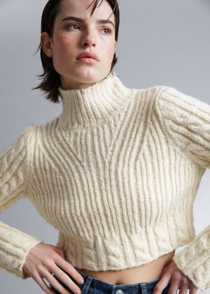 Sveter & Other Stories Cropped Cable Knit Damske Svetlo Béžové | SK-JK4120683