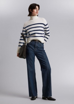 Sveter & Other Stories Cropped Mock Neck Knit Damske Biele Námornícka Modrá | SK-RH2906157