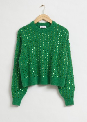 Sveter & Other Stories Cropped Sequin Embellished Damske Zelene | SK-GK6591408
