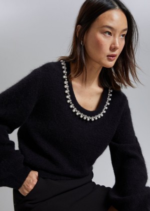 Sveter & Other Stories Embellished Knit Damske Čierne | SK-RI7483129