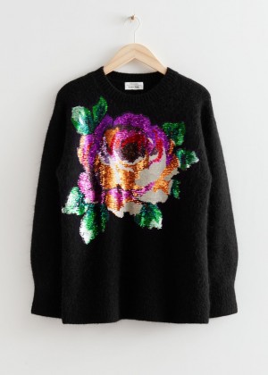 Sveter & Other Stories Floral Sequin Knit Damske Čierne | SK-WY4318976
