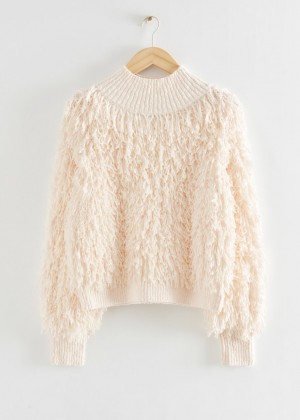 Sveter & Other Stories Fringed Mock Neck Raglan Damske Krém | SK-KX6978240