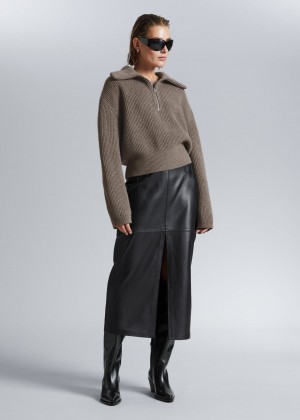 Sveter & Other Stories Half-Zip Knit Damske Hnede | SK-EF2015879