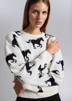 Sveter & Other Stories Jacquard Motif Knit Damske Čierne Biele | SK-JF0623984