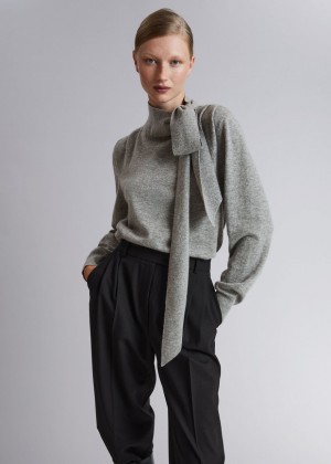 Sveter & Other Stories Merino Tie-Neck Damske Siva | SK-IE4891367
