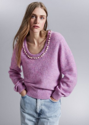 Sveter & Other Stories Pearl-Beaded Knit Damske Nachový | SK-JX2478351