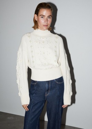 Sveter & Other Stories Pearl Bead Cable Knit Damske Krém | SK-KS9128406