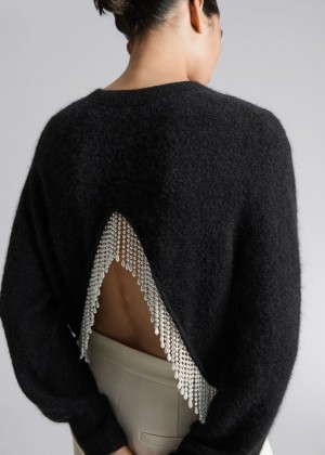 Sveter & Other Stories Pearl Fringed Cropped Damske Čierne | SK-EN1804529