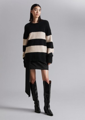 Sveter & Other Stories Relaxed Alpaca Knit Damske Čierne Béžové | SK-RD2096583