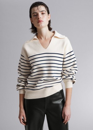 Sveter & Other Stories Relaxed Collared Damske Biele | SK-EN2083756