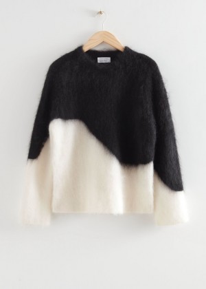 Sveter & Other Stories Relaxed Fluffy Mohair Damske Čierne Biele | SK-AB2359461