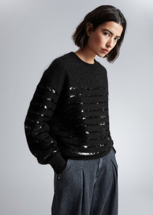 Sveter & Other Stories Sequin-Stripe Knit Damske Čierne | SK-CN7826043