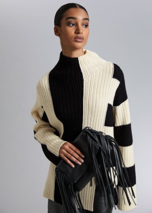Sveter & Other Stories Slouchy Rebrovaný Mock Neck Damske Čierne Biele | SK-UB0731894