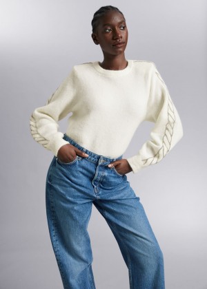 Sveter & Other Stories Structured Shoulder Cable Knit Damske Biele | SK-QM9631758