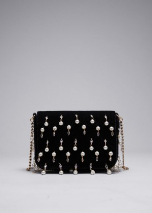 Taska cez Rameno & Other Stories Embellished Velvet Chain Damske Čierne | SK-SD3482175